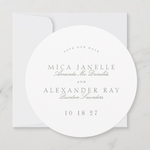 Gray Green Formal Classic Calligraphy Round Photo Save The Date