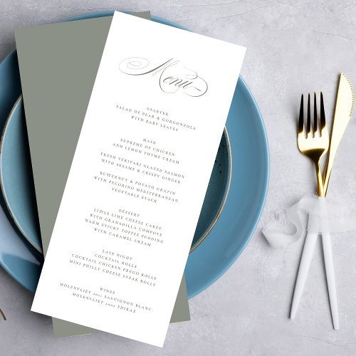 Gray Green Formal Elegant Calligraphy Wedding Menu