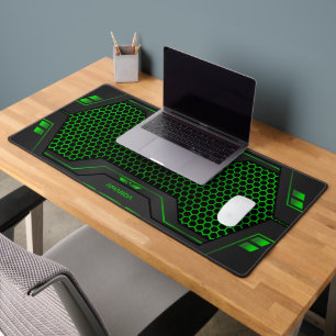 Gray & green geometric gaming background monogram desk mat
