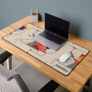 Gray & green geometric gaming background monogram desk mat