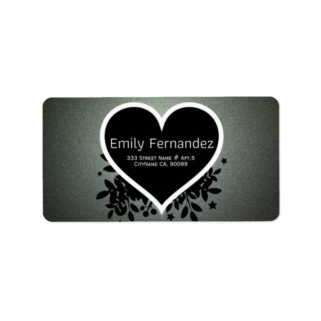 Gray Green Glitter Black Heart Label (Front)