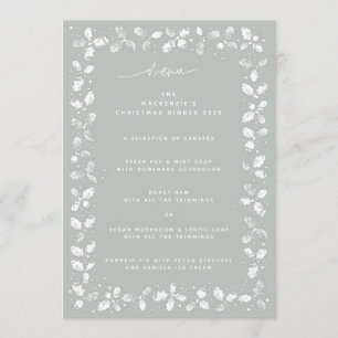 Gray-Green Hand Printed Holly+Berries Christmas Menu