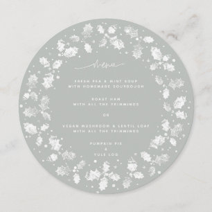 Gray-Green Hand Printed Holly Wreath Christmas Menu