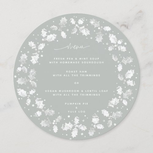 Gray_Green Hand Printed Holly Wreath Christmas Menu