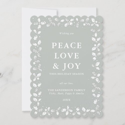 Gray_Green Holly Peace Love  Joy Holiday Card