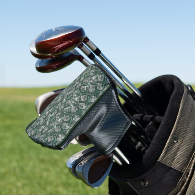 Gray, green imitation snake skin. golf head cover (In Situ)