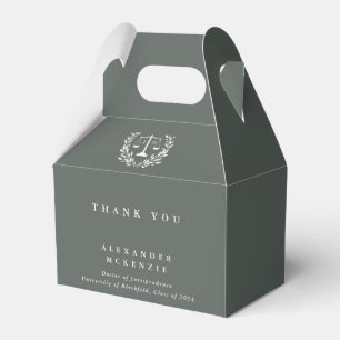 Gray-Green JD Law Scales+Laurel Graduation Favor Boxes