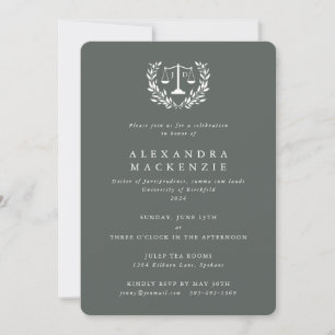 Gray-Green JD Law Scales Laurel Wreath Graduation  Invitation