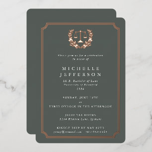 Gray-Green Law School Graduation Party Foil Invitation