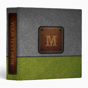 Gray Green Leather Look Brown Tag 3 Ring Binder
