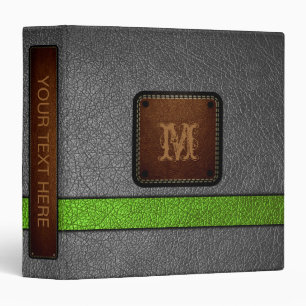 Gray Green Leather Look Brown Tag Binder