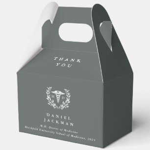 Gray-Green MD Doctor + Caduceus Graduation Favor Boxes