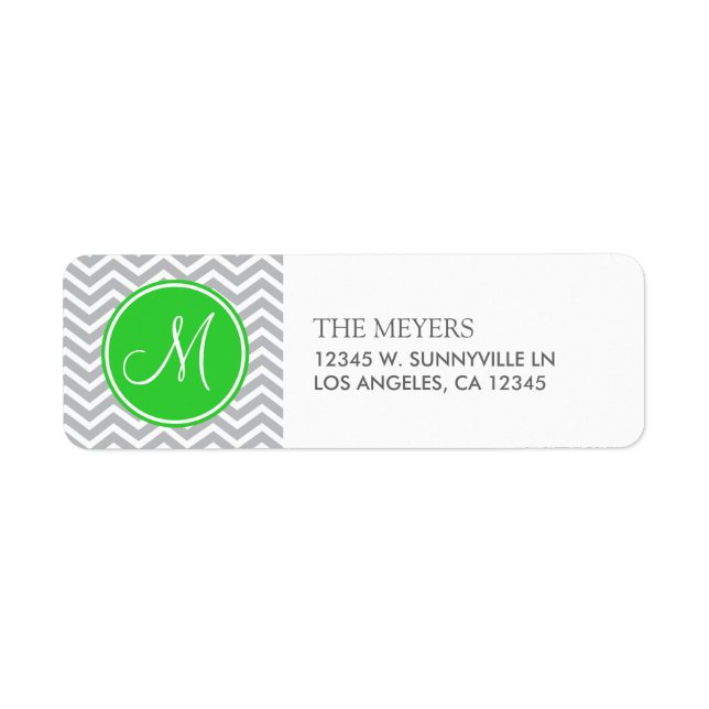 Gray & Green Modern Chevron with Monogram Label (Front)