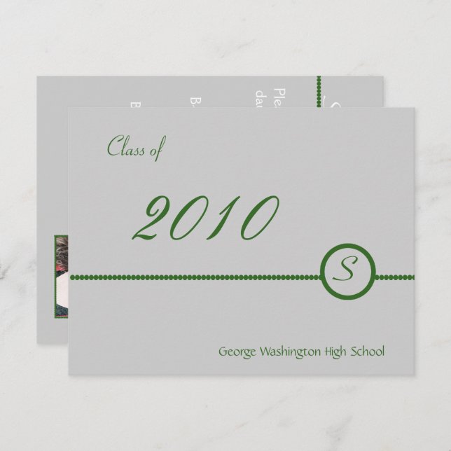 Gray & Green Monogram Photo Invitation (Front/Back)