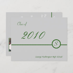Gray & Green Monogram Photo Invitation
