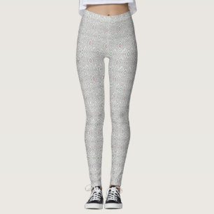 Gray, green, pink rhombuses on a white leggings