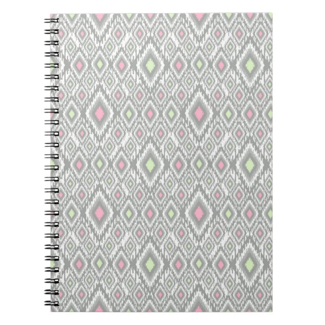 Gray, green, pink rhombuses on a white notebook (Front)