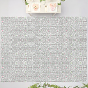 Gray, green, pink rhombuses on a white outdoor rug