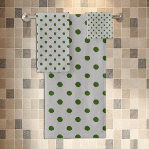 Gray Green Polka Dot Bath Towel Set
