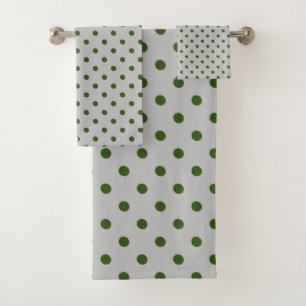 Gray Green Polka Dot Bath Towel Set