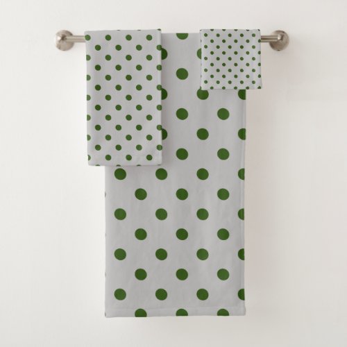 Gray Green Polka Dot Bath Towel Set