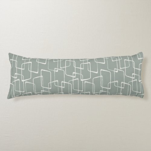Gray_Green Retro Lino Print Geometric Pattern Body Pillow