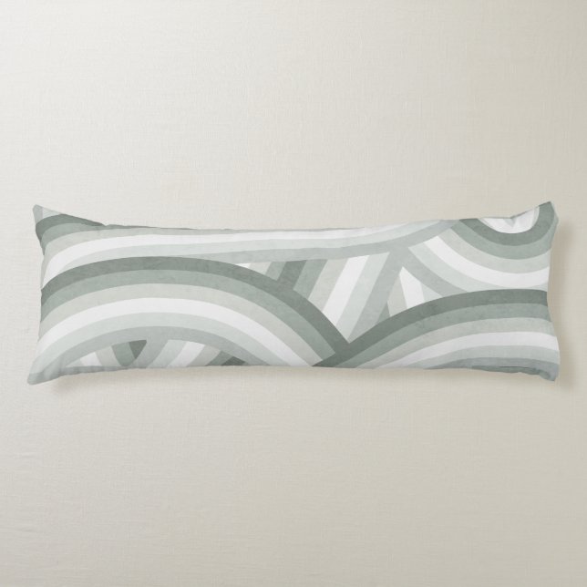 Gray-Green Retro Rainbow Stripes Pattern Body Pillow (Front)