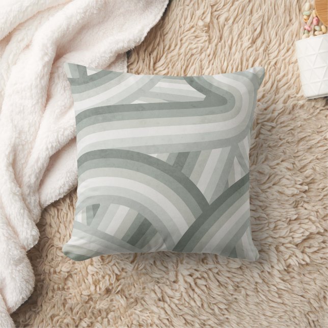 Gray-Green Retro Rainbow Stripes Pattern Throw Pillow (Blanket)