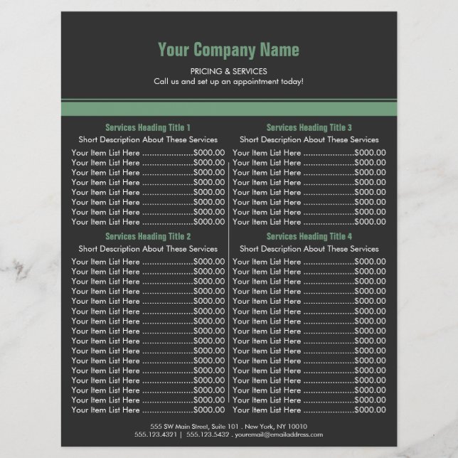 Gray Green Simple Border Price List 4 Flyer (Front)