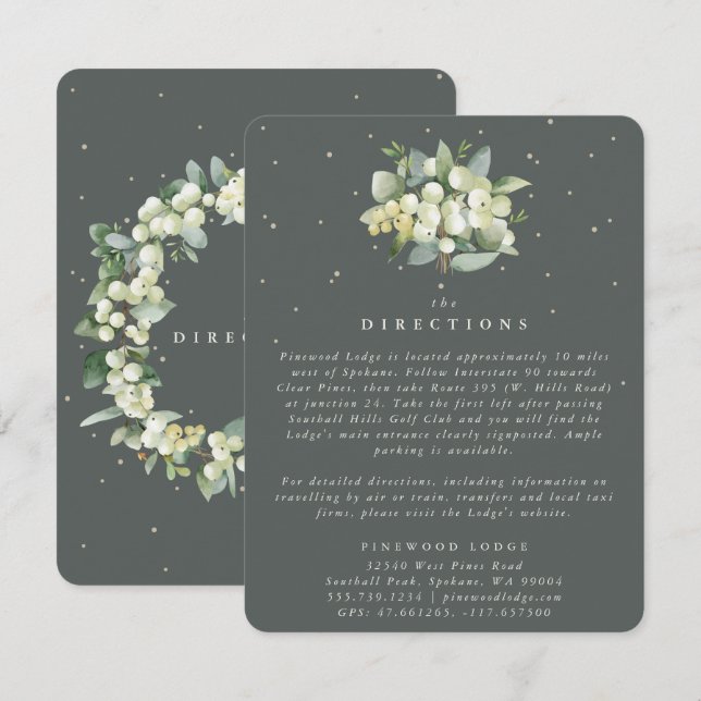 Gray Green Snowberry+Eucalyptus Bouquet Directions Enclosure Card (Front/Back)