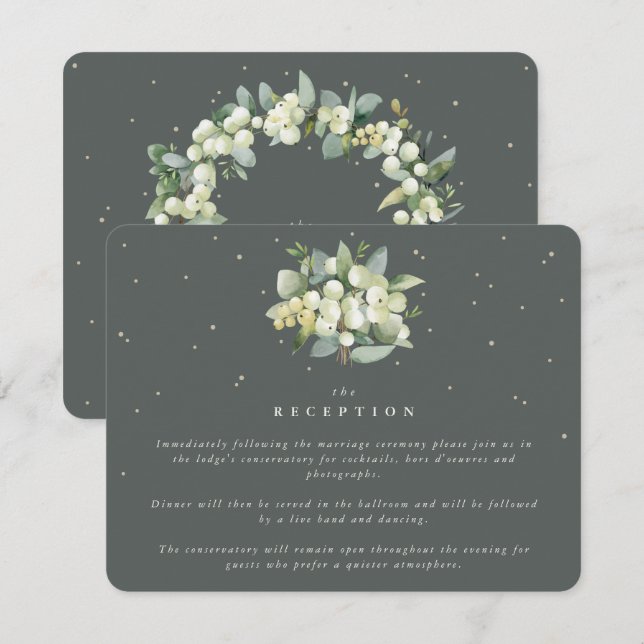Gray Green Snowberry+Eucalyptus Bouquet Reception Enclosure Card (Front/Back)