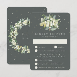 Gray Green Snowberry+Eucalyptus Bouquet Wedding RSVP Card