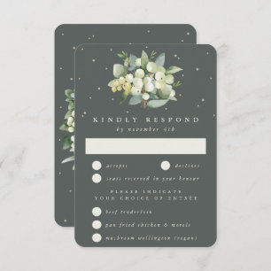 Gray Green Snowberry+Eucalyptus Bouquet Wedding RSVP Card