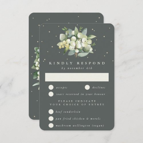 Gray Green SnowberryEucalyptus Bouquet Wedding RSVP Card