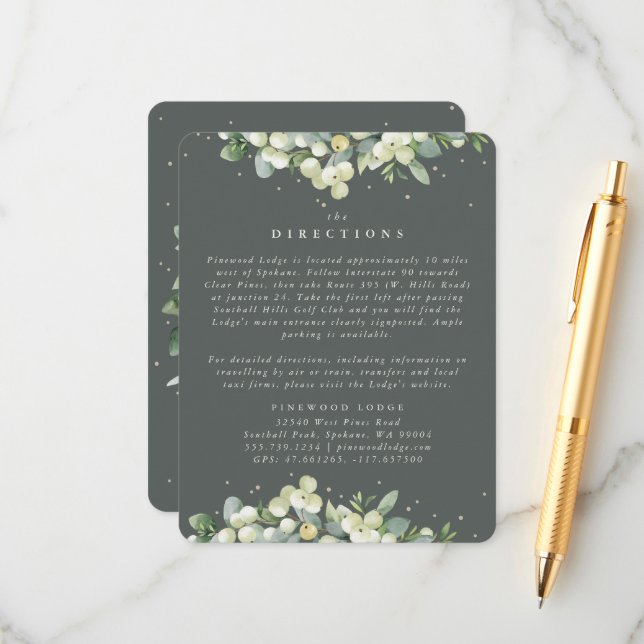 Gray Green Snowberry+Eucalyptus Edged Directions Enclosure Card (Front/Back In Situ)