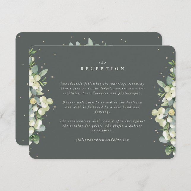 Gray Green Snowberry+Eucalyptus Edged Reception Enclosure Card (Front/Back)