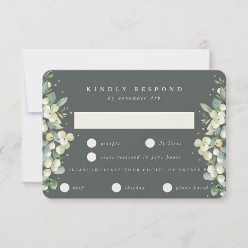 Gray Green SnowberryEucalyptus Edged Wedding RSVP Card