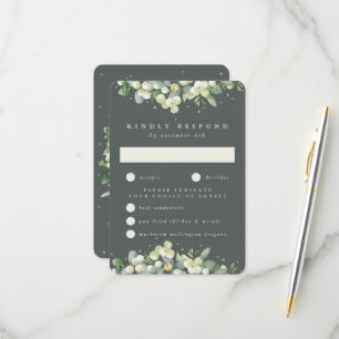 Gray Green Snowberry+Eucalyptus Edged Wedding RSVP Card