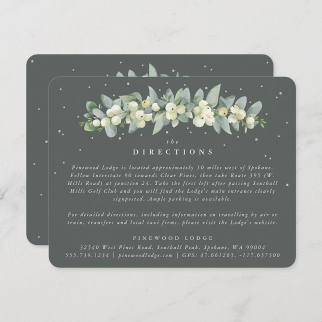 Gray Green Snowberry+Eucalyptus Garland Directions Enclosure Card (Front/Back)