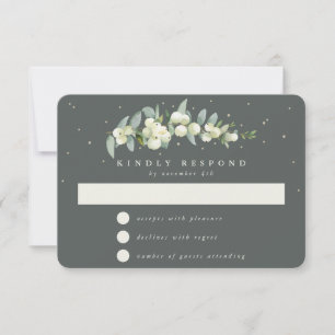 Gray Green Snowberry+Eucalyptus Garland Wedding RSVP Card