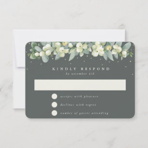 Gray Green Snowberry+Eucalyptus Garland Wedding RSVP Card