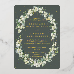 Gray Green Snowberry+Eucalyptus Reception Only Foil Invitation