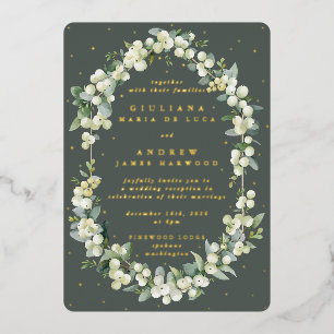 Gray Green Snowberry+Eucalyptus Reception Only Foil Invitation
