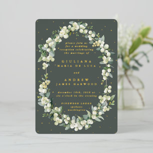 Gray Green Snowberry+Eucalyptus Reception Only Foil Invitation