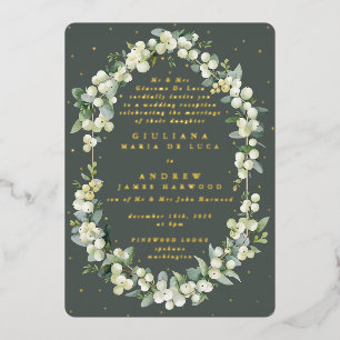 Gray Green Snowberry+Eucalyptus Reception Only Foil Invitation