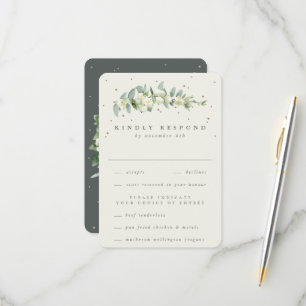 Gray Green Snowberry+Eucalyptus Stem Wedding RSVP Card