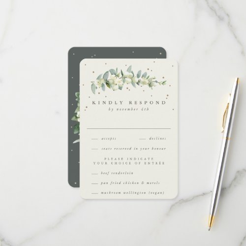 Gray Green SnowberryEucalyptus Stem Wedding RSVP Card