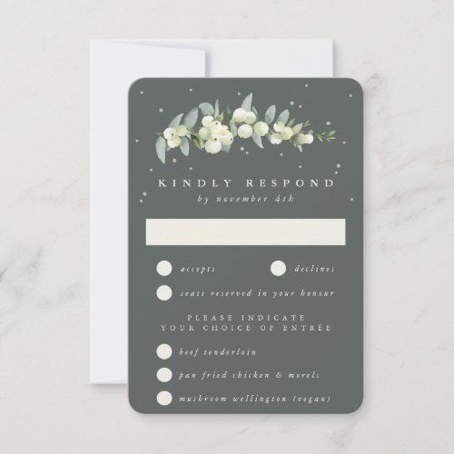 Gray Green SnowberryEucalyptus Stem Wedding RSVP Card