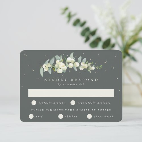 Gray Green SnowberryEucalyptus Stem Wedding RSVP Card