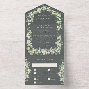 Gray Green Snowberry + Eucalyptus Wedding All In One Invitation